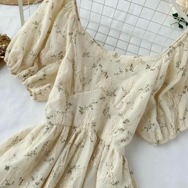 Y2K Floral Fairy Chiffon Puff Sleeve Dress Women's Streetwear Aesthetic