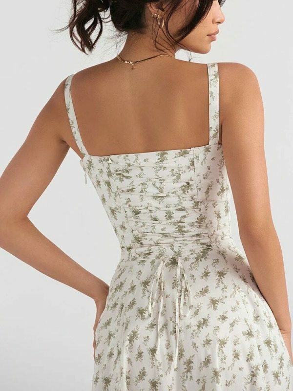 Y2K Floral French Corset Midi Dress with Slit