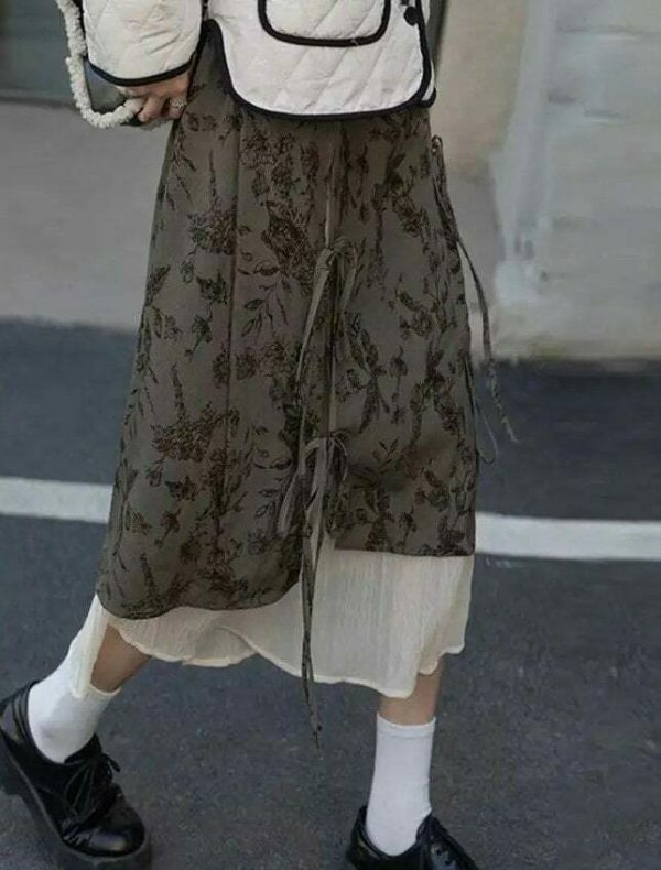 Y2K Floral High Waist Long Skirt Set