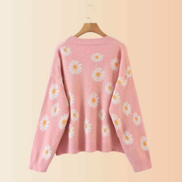 Y2K Floral Knit Daisy Cardigan - Streetwear Long Sleeve V-Neck Sweater