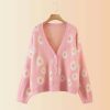 Y2K Floral Knit Daisy Cardigan - Streetwear Long Sleeve V-Neck Sweater