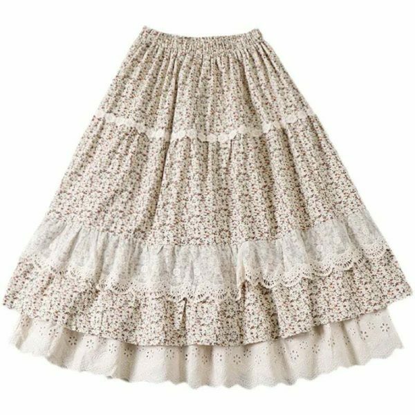 Y2K Floral Lace A-Line Skirt - Winter Streetwear Fashion