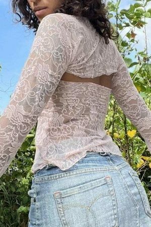 Y2K Floral Lace Mesh Shrug and Strapless Tube Top Set