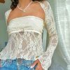 Y2K Floral Lace Mesh Shrug and Strapless Tube Top Set