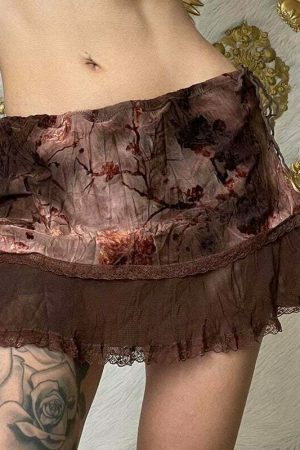 Y2K Floral Lace-Up Mini Skirt | Vintage Streetwear Aesthetic