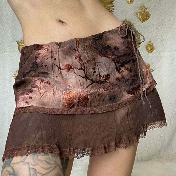 Y2K Floral Lace-Up Mini Skirt | Vintage Streetwear Aesthetic