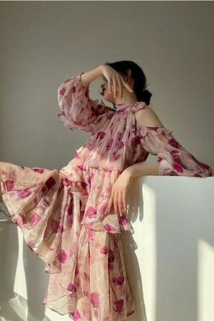 Y2K Floral Long Sleeve Streetwear Dress