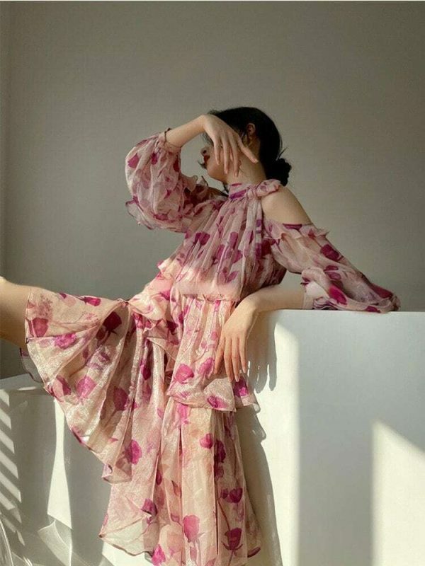 Y2K Floral Long Sleeve Streetwear Dress