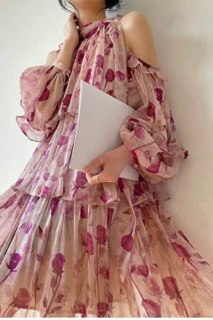 Y2K Floral Long Sleeve Streetwear Dress