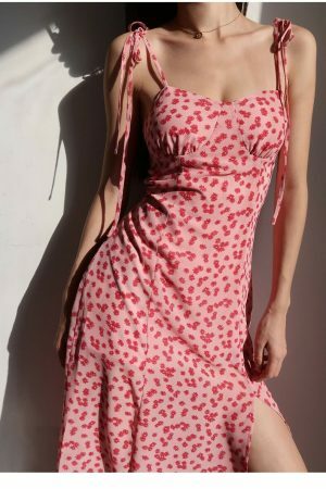 Y2K Floral Midi Dress with Pink and Red Aesthetic