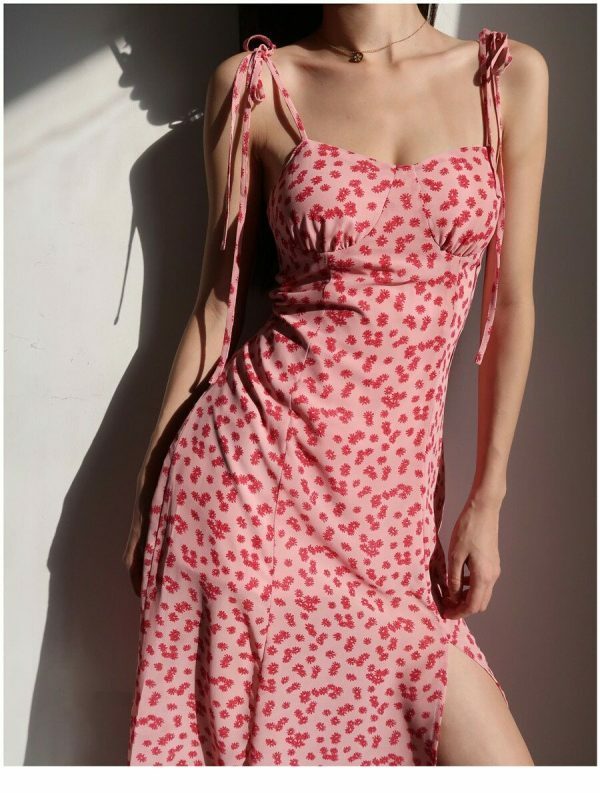 Y2K Floral Midi Dress with Pink and Red Aesthetic