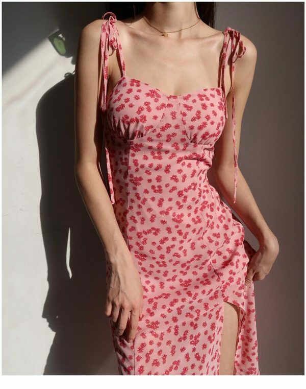 Y2K Floral Midi Dress with Pink and Red Aesthetic