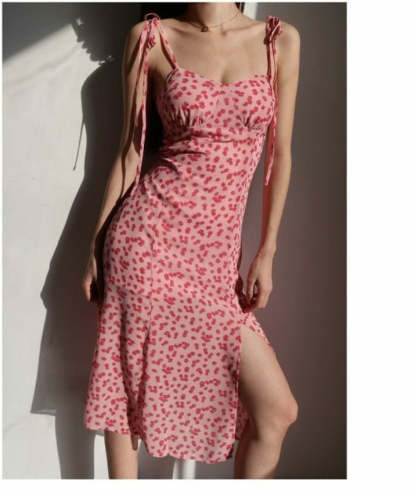 Y2K Floral Midi Dress with Pink and Red Aesthetic