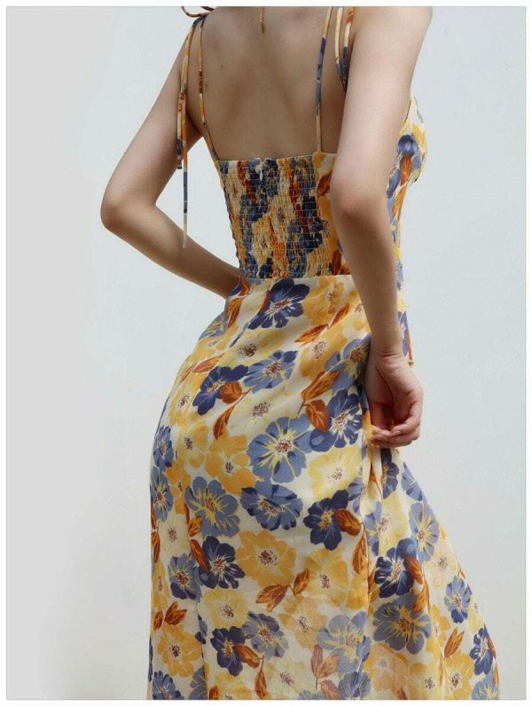 Y2K Floral Midi Dress with Side Split - Streetwear Fashion Aesthetic