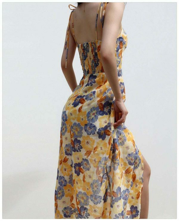 Y2K Floral Midi Dress with Side Split - Streetwear Fashion Aesthetic