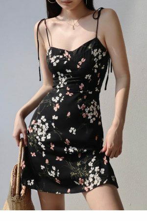 Y2K Floral Mini Dress with Spaghetti Straps and Ruffles