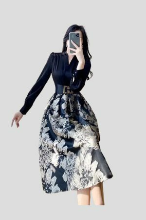 Y2K Floral Patchwork Midi Dress for Women