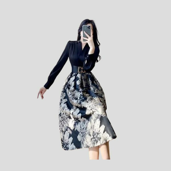 Y2K Floral Patchwork Midi Dress for Women