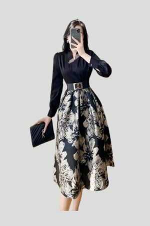 Y2K Floral Patchwork Midi Dress for Women