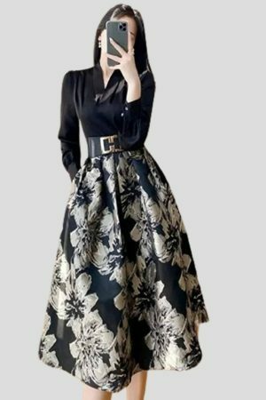 Y2K Floral Patchwork Midi Dress for Women