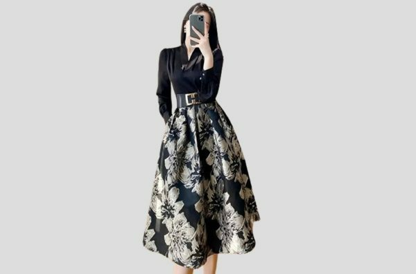 Y2K Floral Patchwork Midi Dress for Women