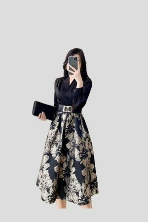 Y2K Floral Patchwork Midi Dress for Women