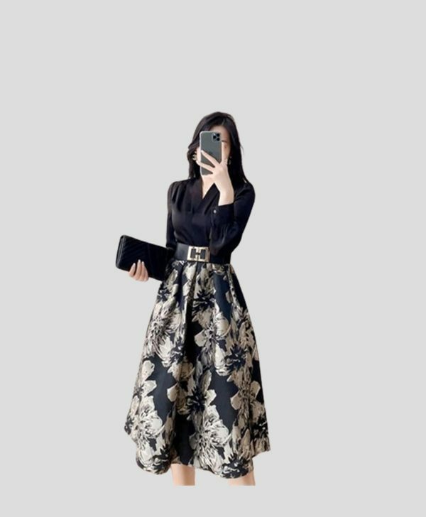 Y2K Floral Patchwork Midi Dress for Women