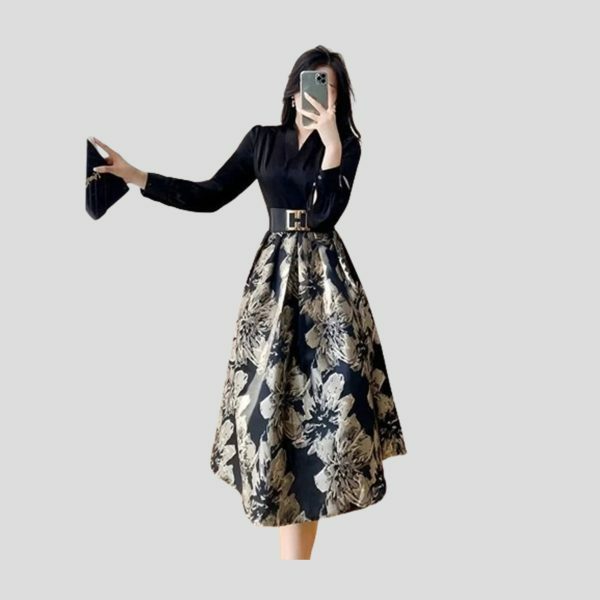 Y2K Floral Patchwork Midi Dress for Women