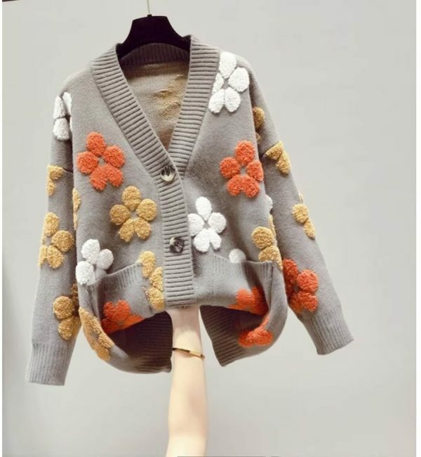 Y2K Floral Pattern V-Neck Cardigan