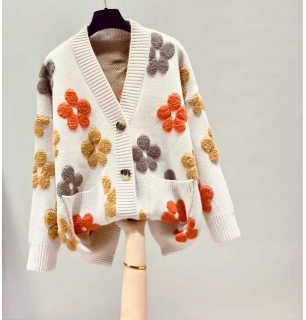 Y2K Floral Pattern V-Neck Cardigan