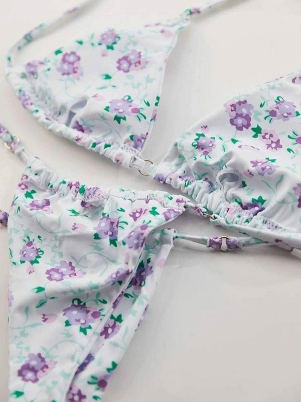 Y2K Floral Print Cheeky Bikini Bottoms in Lavender Purple