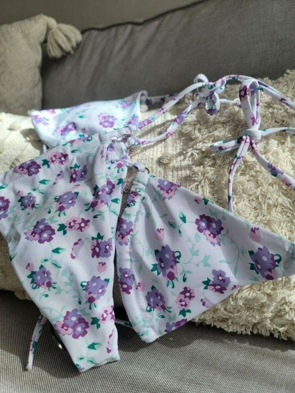 Y2K Floral Print Cheeky Bikini Bottoms in Lavender Purple