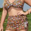 Y2K Floral Print High Waist Bikini Bottom with Skirt