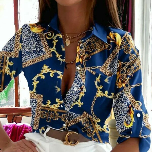 Y2K Floral Print Long Sleeve Button-Up Blouse with Pocket Detail