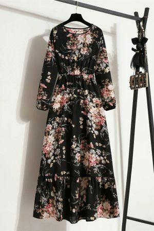 Y2K Floral Print Maxi Dress for Women