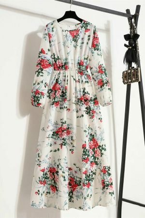 Y2K Floral Print Maxi Dress for Women