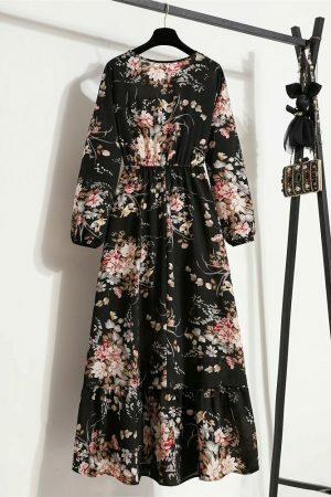 Y2K Floral Print Maxi Dress for Women