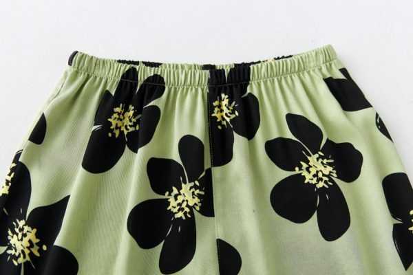 Y2K Floral Print Short Pajama Set in Green for Women