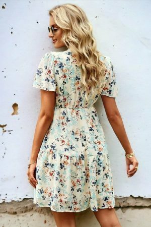 Y2K Floral Print V-Neck Short Sleeve Streetwear Dress