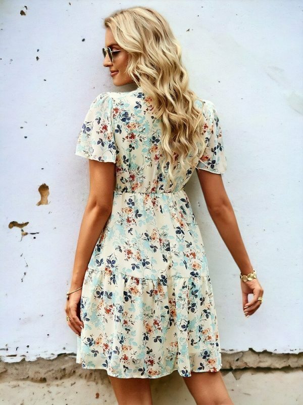 Y2K Floral Print V-Neck Short Sleeve Streetwear Dress