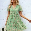 Y2K Floral Print V-Neck Short Sleeve Streetwear Dress