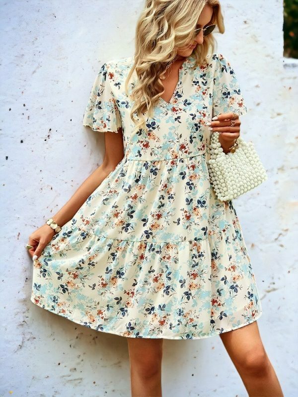 Y2K Floral Print V-Neck Short Sleeve Streetwear Dress