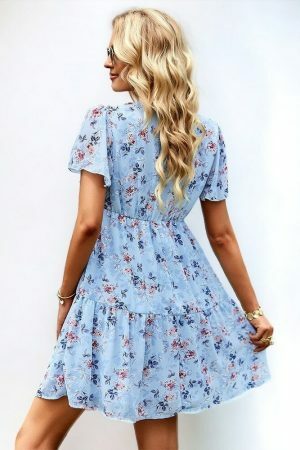 Y2K Floral Print V-Neck Short Sleeve Streetwear Dress