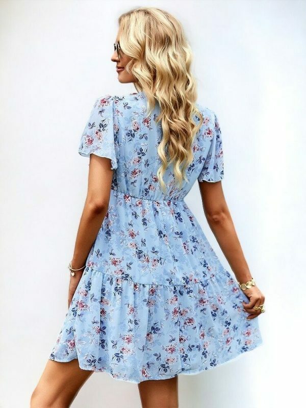 Y2K Floral Print V-Neck Short Sleeve Streetwear Dress