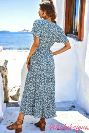 Y2K Floral Print Vintage Long Summer Dress for Women - Bohemian Beach Sundress