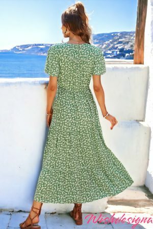 Y2K Floral Print Vintage Long Summer Dress for Women - Bohemian Beach Sundress