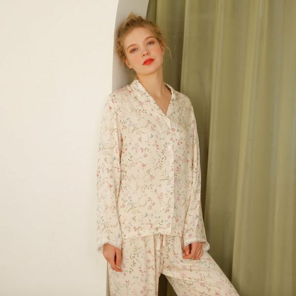 Y2K Floral Print Viscose Pajama Set - Streetwear Sleepwear for Women