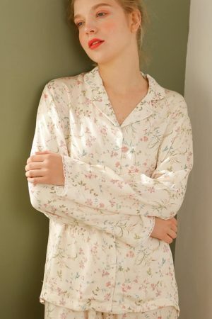 Y2K Floral Print Viscose Pajama Set - Streetwear Sleepwear for Women