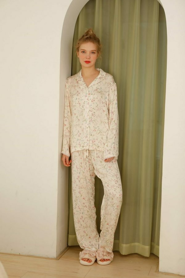 Y2K Floral Print Viscose Pajama Set - Streetwear Sleepwear for Women