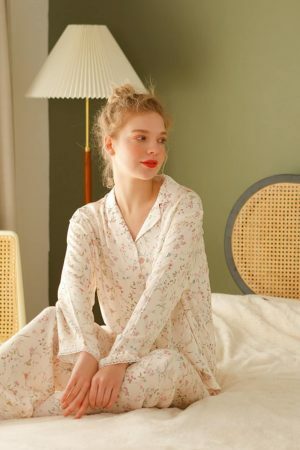 Y2K Floral Print Viscose Pajama Set - Streetwear Sleepwear for Women